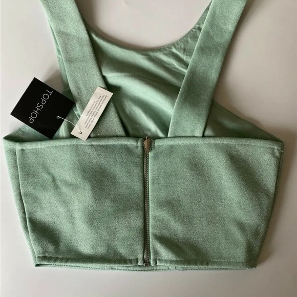 Topshop Light Turquoise Glitter Crop Top Size 6 - Picture 4 of 4